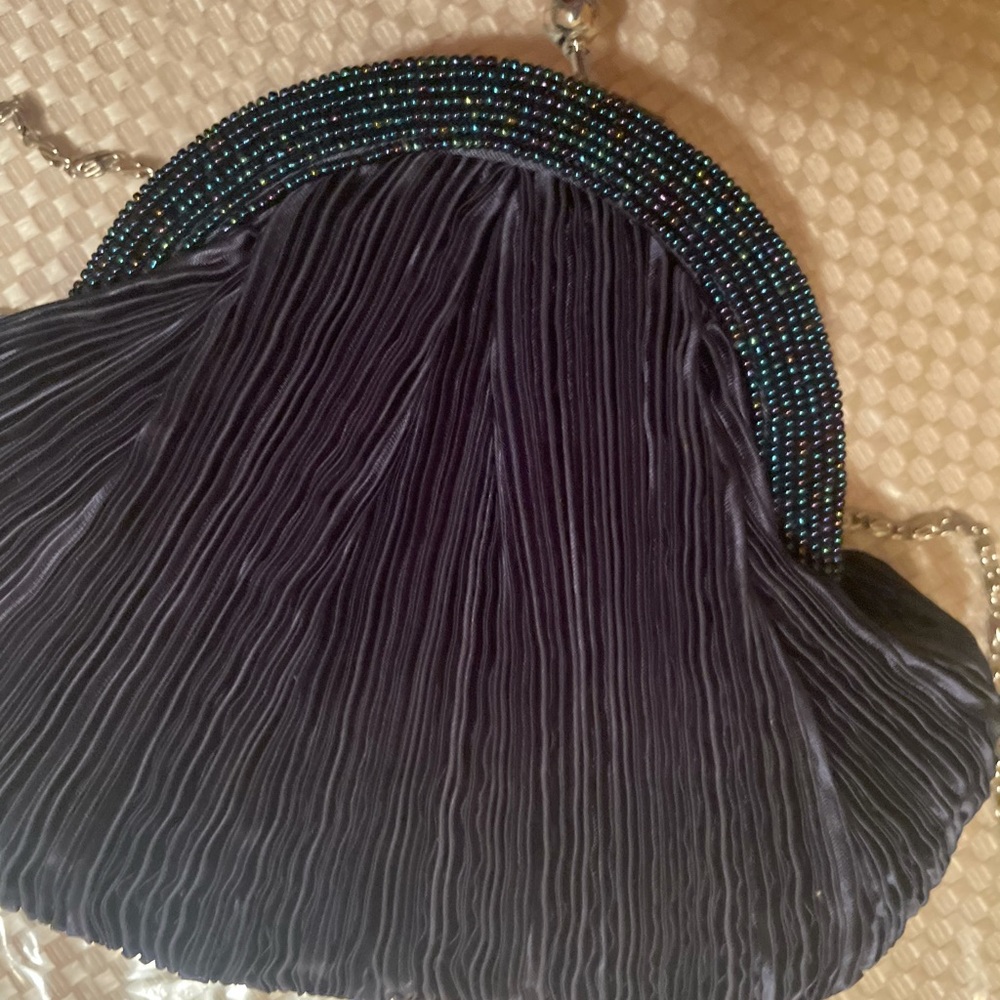 Vintage blue Pocketbook with strap and beads